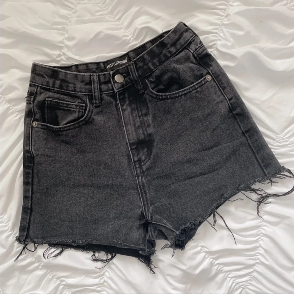 black cutoff high rise Jean Shorts